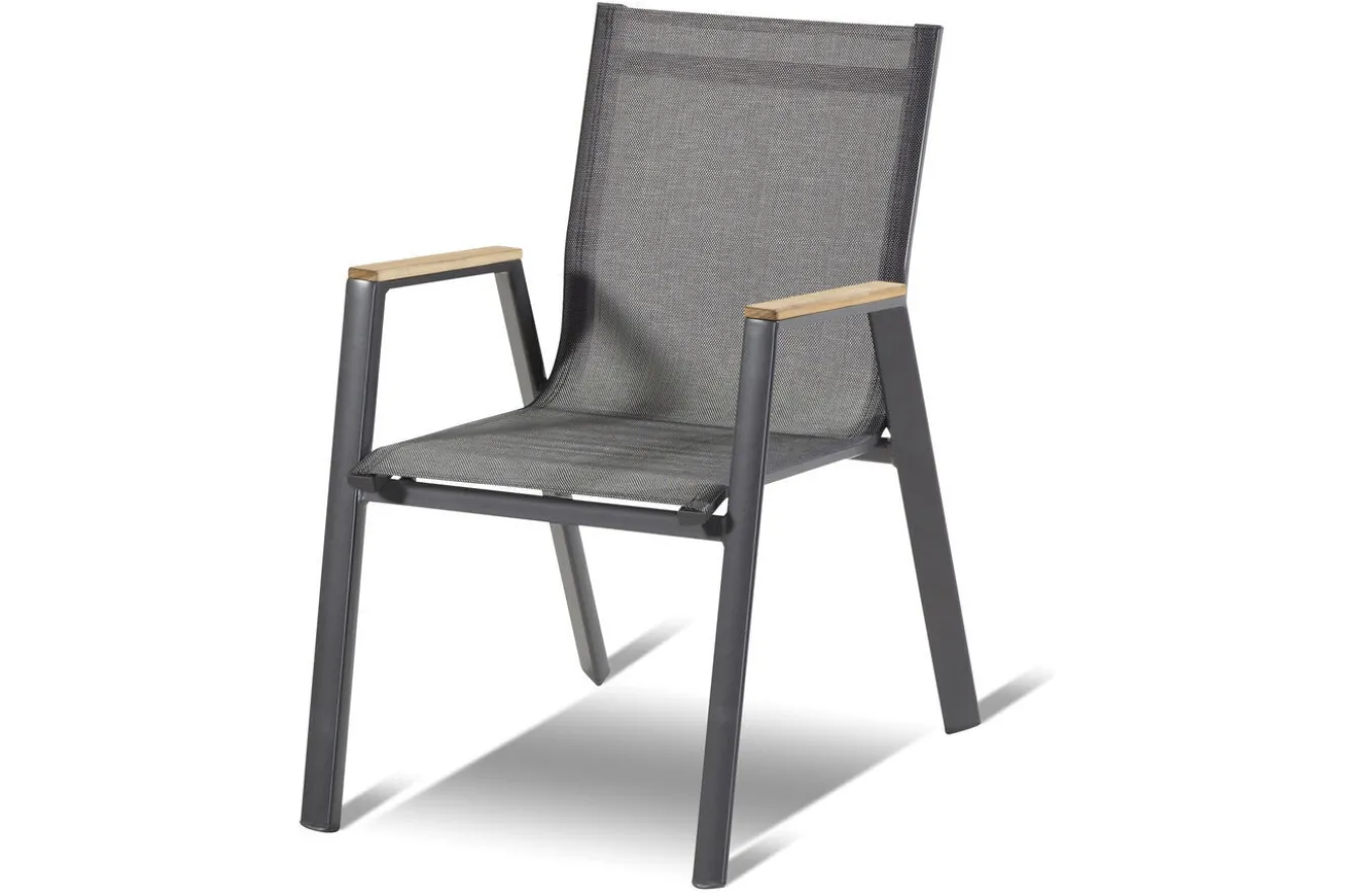 HARTMAN Xanadu / Aruba Set, xerix/anthrazit, Alu/Teakholz, 8 Stapelsessel, Teakarmlehnen, 220x100cm