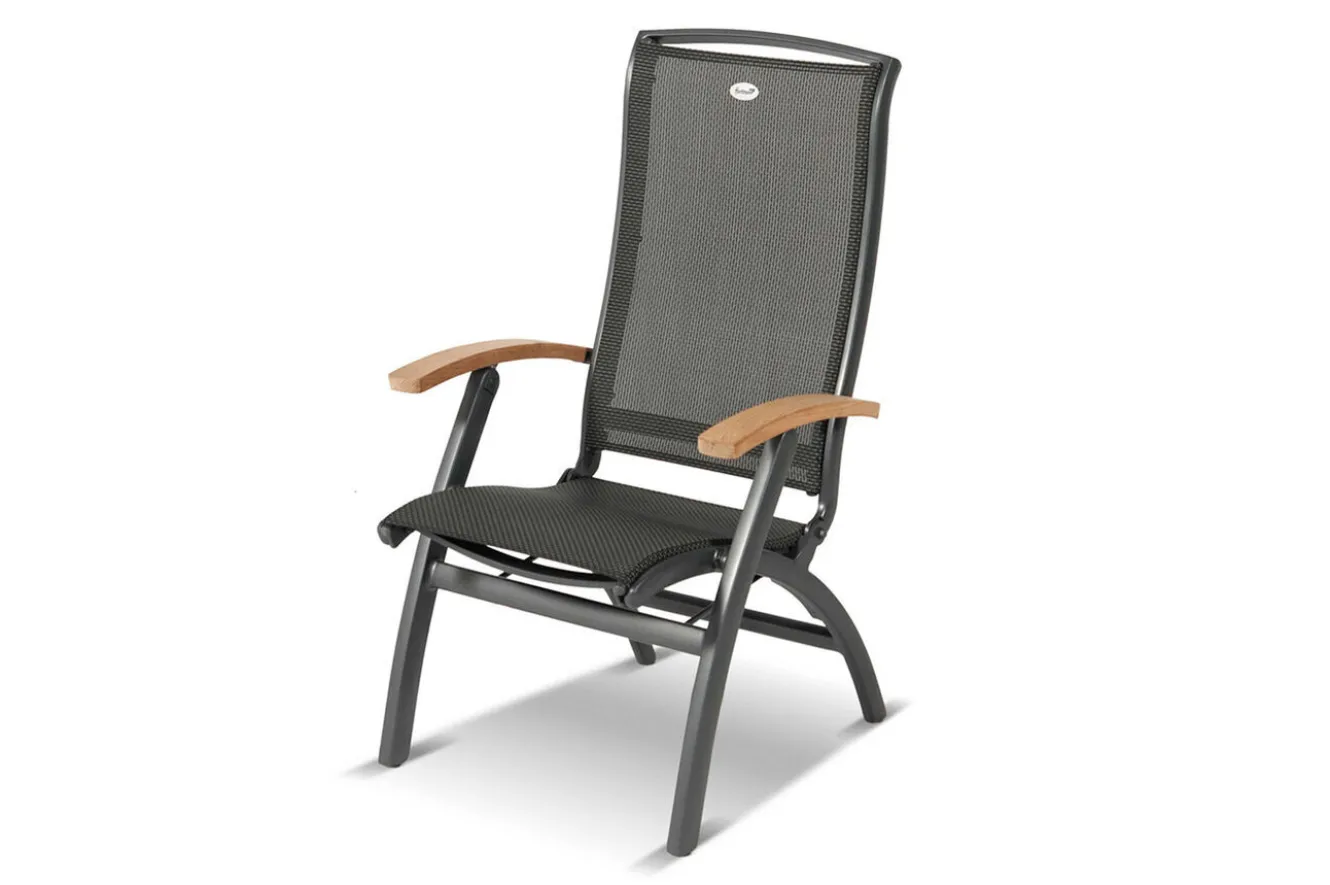HARTMAN Xanadu / da Vinci Garten-Essgruppe, xerix/natur, Alu/Teak/Glaskeramik, 4 Klappstühle, 160/220x100cm, Teak Armlehnen