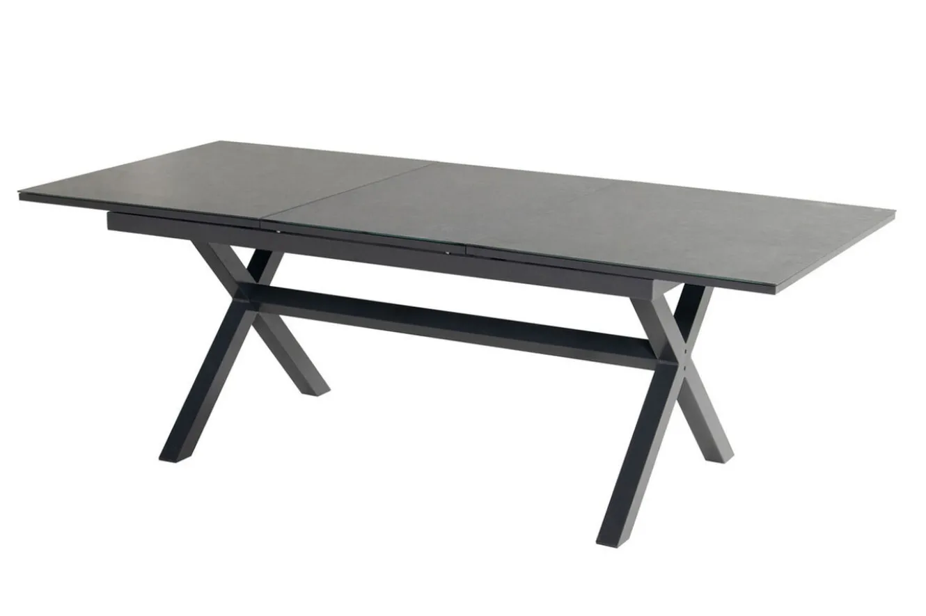 HARTMAN Xanadu / da Vinci Garten-Essgruppe, xerix/natur, Alu/Teak/Glaskeramik, 4 Klappstühle, 160/220x100cm, Teak Armlehnen