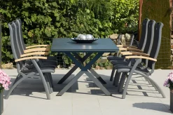 HARTMAN Xanadu / Da Vinci Garten-Essgruppe, xerix/natur, Alu/Teakholz/Glaskeramik, 220 x 100 cm, 6 Klappstühle