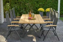 HARTMAN Xanadu Esstisch, xerix, Alu / Teakholz, 220 x 100 cm, X-Gestell