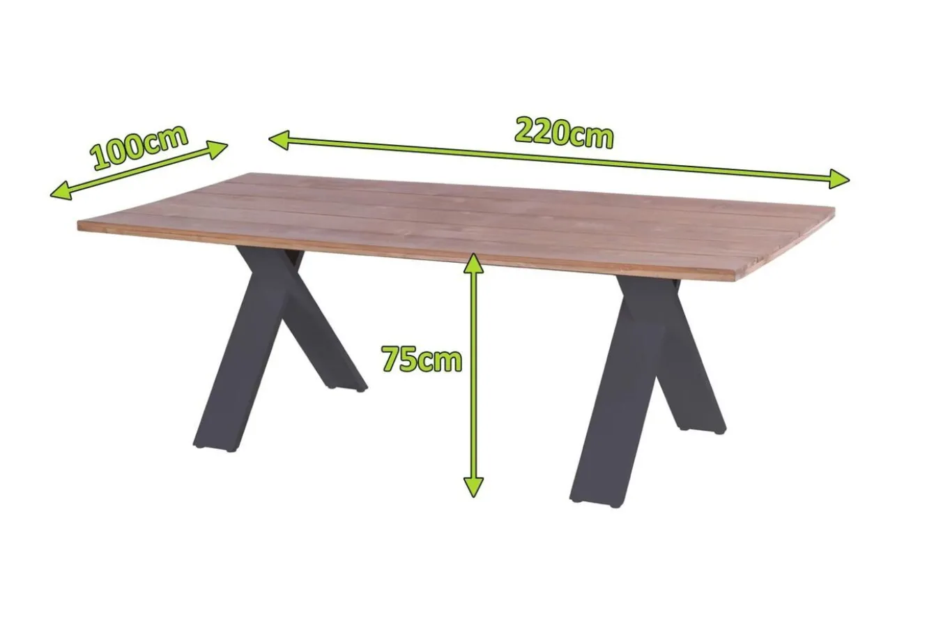 HARTMAN Xanadu Esstisch, xerix, Alu / Teakholz, 220 x 100 cm, X-Gestell