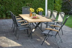 HARTMAN Xanadu Esstisch, xerix, Alu / Teakholz, 220 x 100 cm, X-Gestell