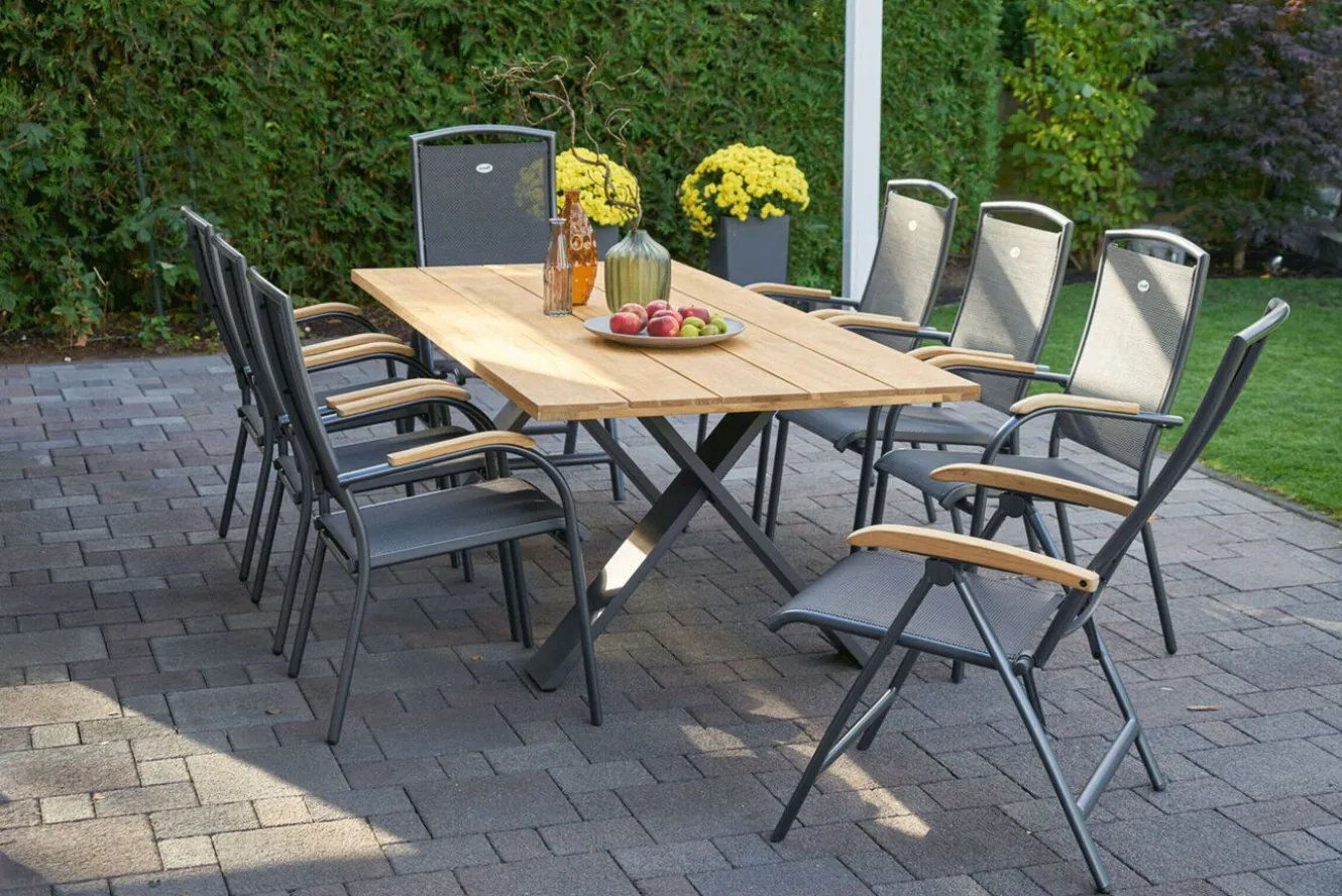 HARTMAN Xanadu Esstisch, xerix, Alu / Teakholz, 220 x 100 cm, X-Gestell
