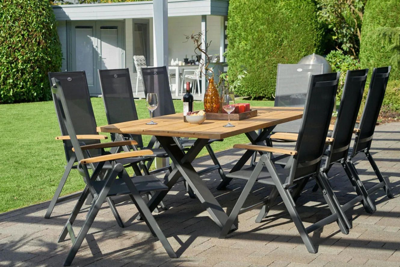 HARTMAN Xanadu Esstisch, xerix, Alu / Teakholz, 220 x 100 cm, X-Gestell