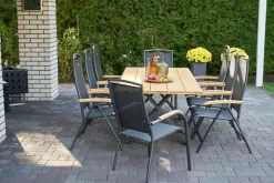 HARTMAN Xanadu Esstisch, xerix, Alu / Teakholz, 220 x 100 cm, X-Gestell
