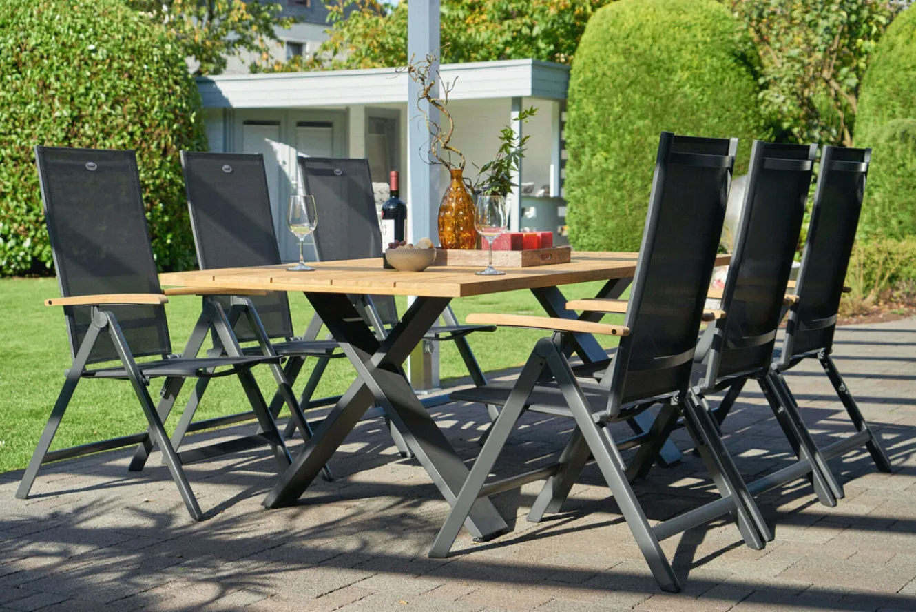 HARTMAN Xanadu Esstisch, xerix, Alu / Teakholz, 220 x 100 cm, X-Gestell