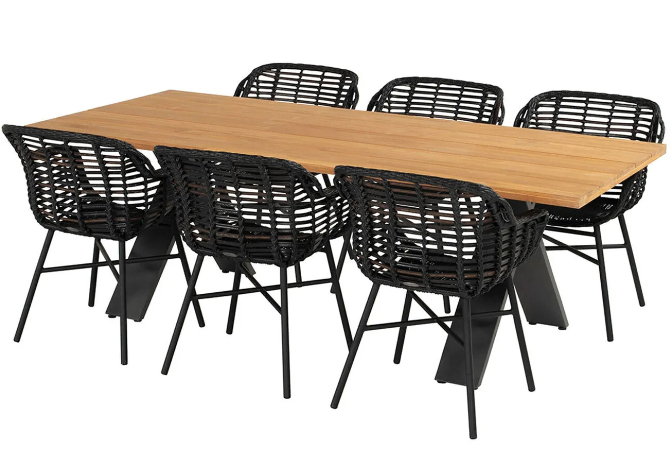 HARTMAN Xanadu Esstisch, xerix, Alu / Teakholz, 220 x 100 cm, X-Gestell