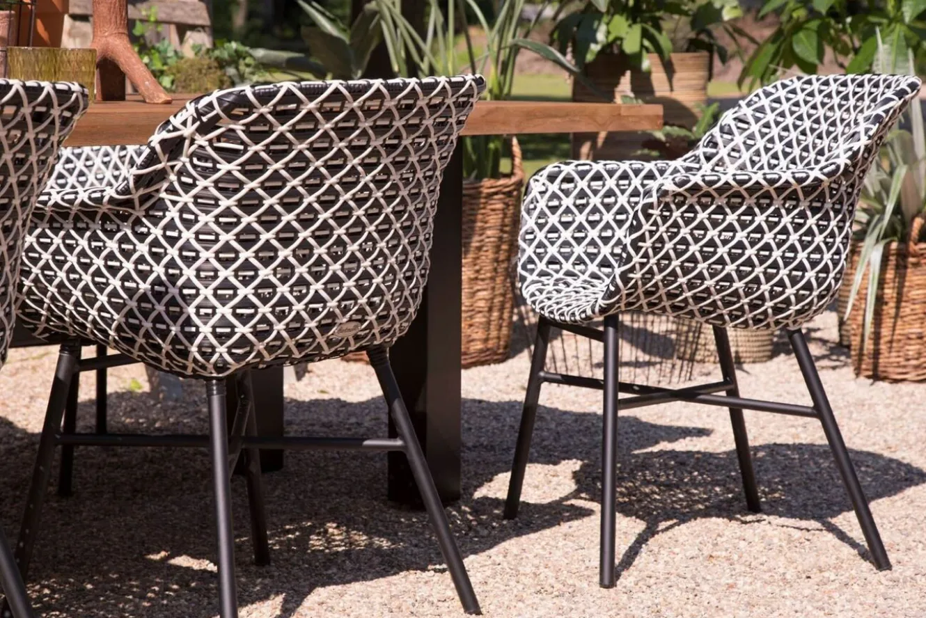 HARTMAN Xanadu Garten-Essgruppe, schwarz/weiß/grau, Aluminium/Kunststoff/Glaskeramik, 220/280 x 100 cm Tisch, ausziehbar, robust, korrosionsbeständig, UV-beständig, mit Fußkappen, pulverbeschichtet