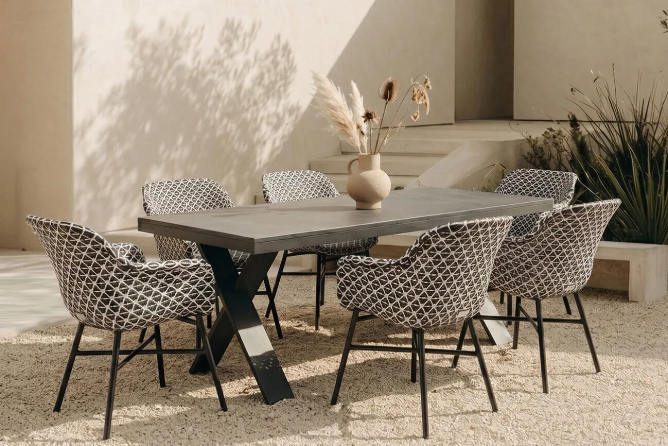 HARTMAN Xanadu Garten-Essgruppe, schwarz/weiß/grau, Aluminium/Kunststoff/Glaskeramik, 220/280 x 100 cm Tisch, ausziehbar, robust, korrosionsbeständig, UV-beständig, mit Fußkappen, pulverbeschichtet