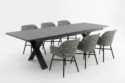 HARTMAN Xanadu Garten-Essgruppe, schwarz/weiß/grau, Aluminium/Kunststoff/Glaskeramik, 220/280 x 100 cm Tisch, ausziehbar, robust, korrosionsbeständig, UV-beständig, mit Fußkappen, pulverbeschichtet