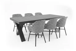 HARTMAN Xanadu Garten-Essgruppe, schwarz/weiß/grau, Aluminium/Kunststoff/Glaskeramik, 220/280 x 100 cm Tisch, ausziehbar, robust, korrosionsbeständig, UV-beständig, mit Fußkappen, pulverbeschichtet