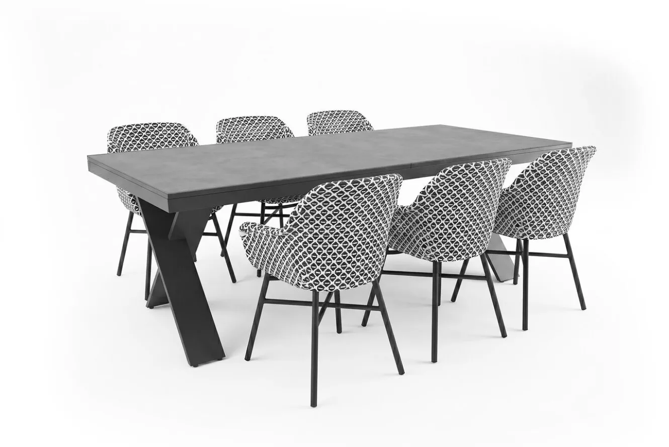 HARTMAN Xanadu Garten-Essgruppe, schwarz/weiß/grau, Aluminium/Kunststoff/Glaskeramik, 220/280 x 100 cm Tisch, ausziehbar, robust, korrosionsbeständig, UV-beständig, mit Fußkappen, pulverbeschichtet