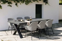 HARTMAN Xanadu Garten-Essgruppe, schwarz/weiß/grau, Aluminium/Kunststoff/Glaskeramik, 220/280 x 100 cm Tisch, ausziehbar, robust, korrosionsbeständig, UV-beständig, mit Fußkappen, pulverbeschichtet