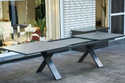 HARTMAN Xanadu Garten-Essgruppe, schwarz/weiß/grau, Aluminium/Kunststoff/Glaskeramik, 220/280 x 100 cm Tisch, ausziehbar, robust, korrosionsbeständig, UV-beständig, mit Fußkappen, pulverbeschichtet
