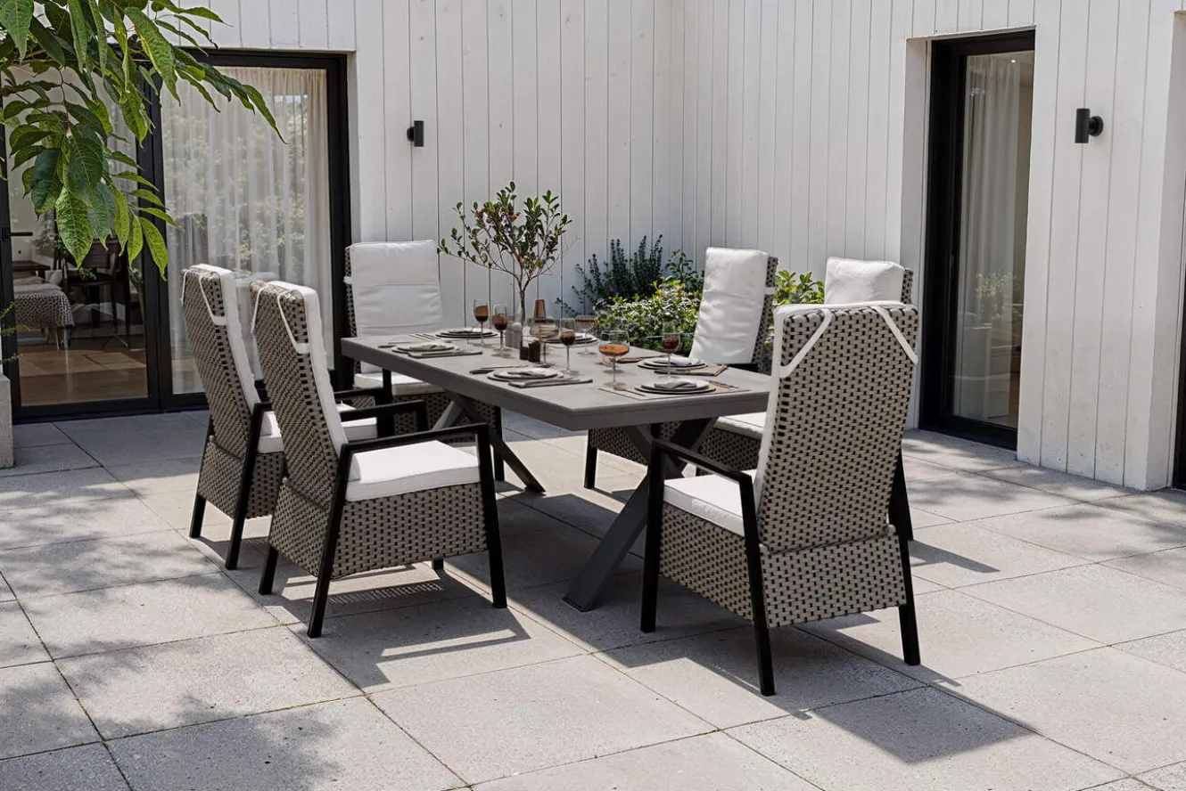 HARTMAN Xanadu Garten-Essgruppe, anthrazit/grau, Alu/Polyrattan, Tischplatte ausziehbar 220/280 x 100 cm, pulverbeschichtet, inkl. 6 Sessel