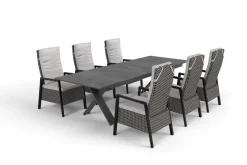 HARTMAN Xanadu Garten-Essgruppe, anthrazit/grau, Alu/Polyrattan, Tischplatte ausziehbar 220/280 x 100 cm, pulverbeschichtet, inkl. 6 Sessel