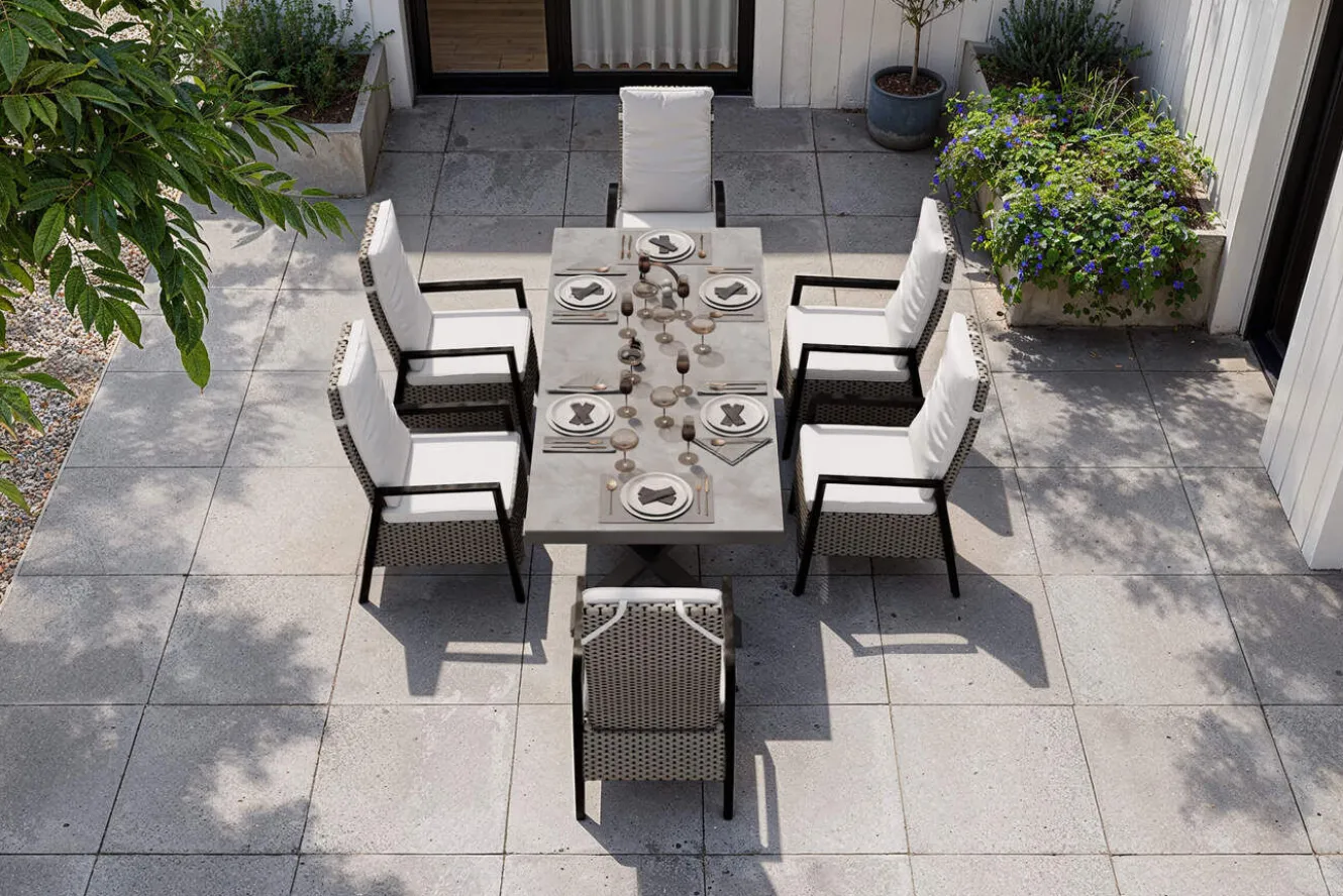 HARTMAN Xanadu Garten-Essgruppe, anthrazit/grau, Alu/Polyrattan, Tischplatte ausziehbar 220/280 x 100 cm, pulverbeschichtet, inkl. 6 Sessel