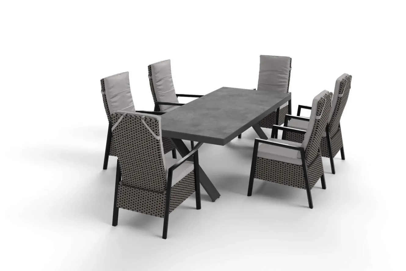 HARTMAN Xanadu Garten-Essgruppe, anthrazit/grau, Alu/Polyrattan, Tischplatte ausziehbar 220/280 x 100 cm, pulverbeschichtet, inkl. 6 Sessel