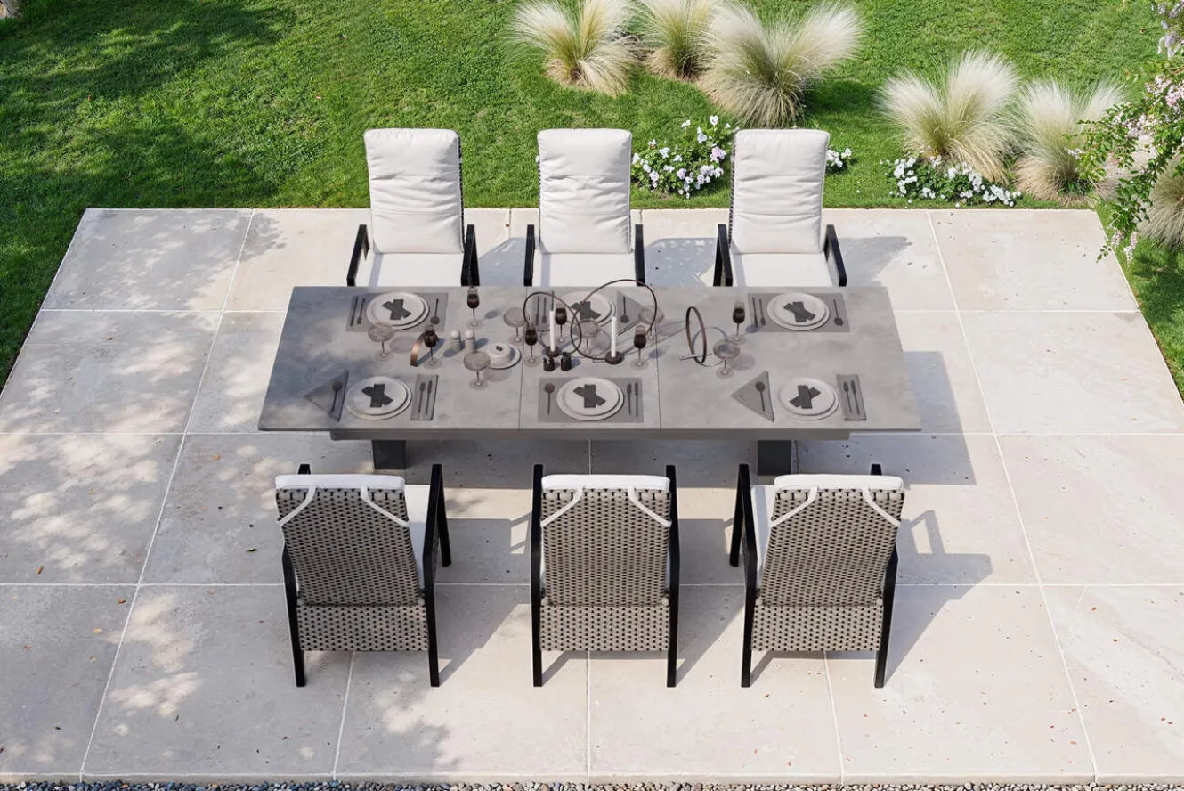 HARTMAN Xanadu Garten-Essgruppe, anthrazit/grau, Alu/Polyrattan, Tischplatte ausziehbar 220/280 x 100 cm, pulverbeschichtet, inkl. 6 Sessel