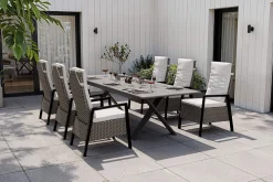 HARTMAN Xanadu Garten-Essgruppe, anthrazit/grau, Alu/Polyrattan, Tischplatte ausziehbar 220/280 x 100 cm, pulverbeschichtet, inkl. 6 Sessel