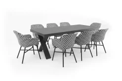 HARTMAN Xanadu Garten-Essgruppe, schwarz/grau/weiß, Aluminium/Glas-Keramik/Kunststoff, Ausziehtisch 220/280 x 100 cm, inkl. 8 Sessel