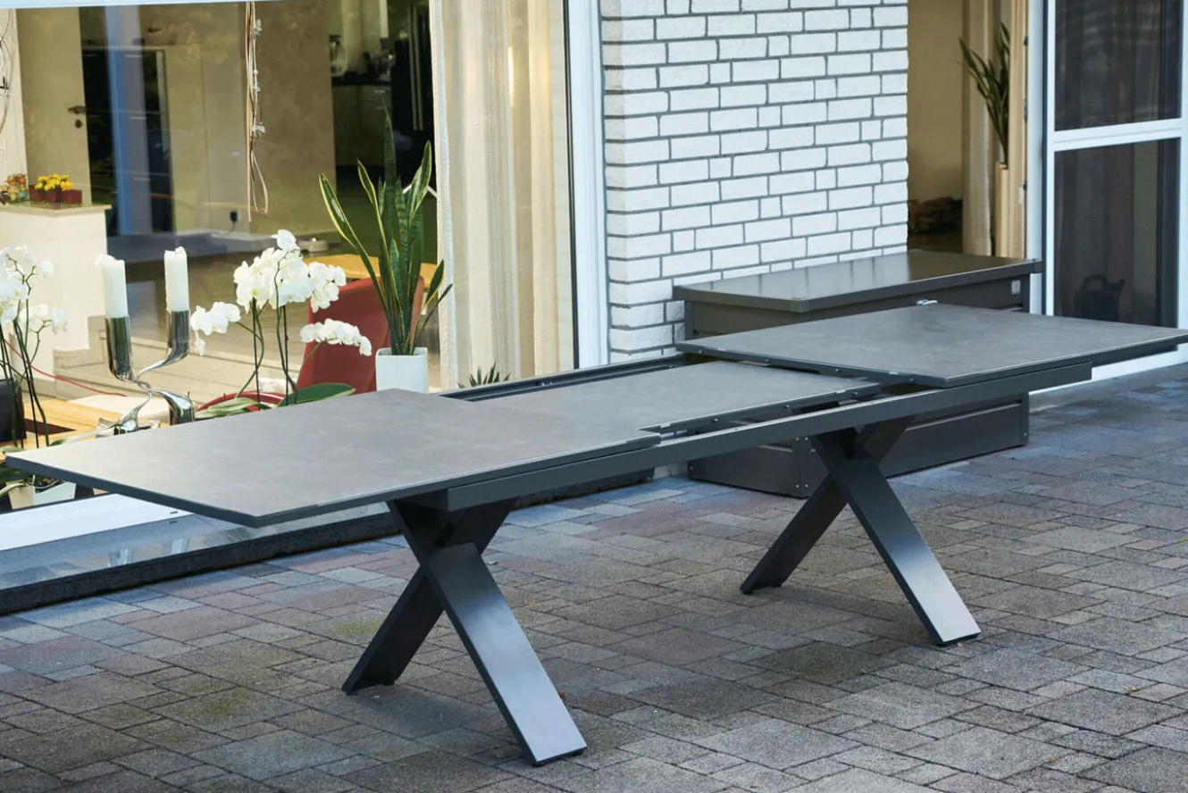 HARTMAN Xanadu Garten-Essgruppe, schwarz/grau/weiß, Aluminium/Glas-Keramik/Kunststoff, Ausziehtisch 220/280 x 100 cm, inkl. 8 Sessel