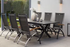 HARTMAN Xanadu / Primo Garten-Essgruppe, xerix, Alu/Textilene/Glaskeramik, 6 Klappstühle, 160/220x100cm, Ausziehfunktion