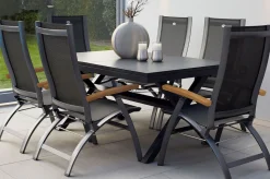 HARTMAN Xanadu / Primo Garten-Essgruppe, xerix, Alu/Textilene/Glaskeramik, 6 Klappstühle, 160/220x100cm, Ausziehfunktion
