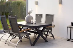HARTMAN Xanadu / Primo Garten-Essgruppe, xerix, Alu/Textilene/Glaskeramik, 4 Klappstühle, 160/220x100cm, Ausziehfunktion