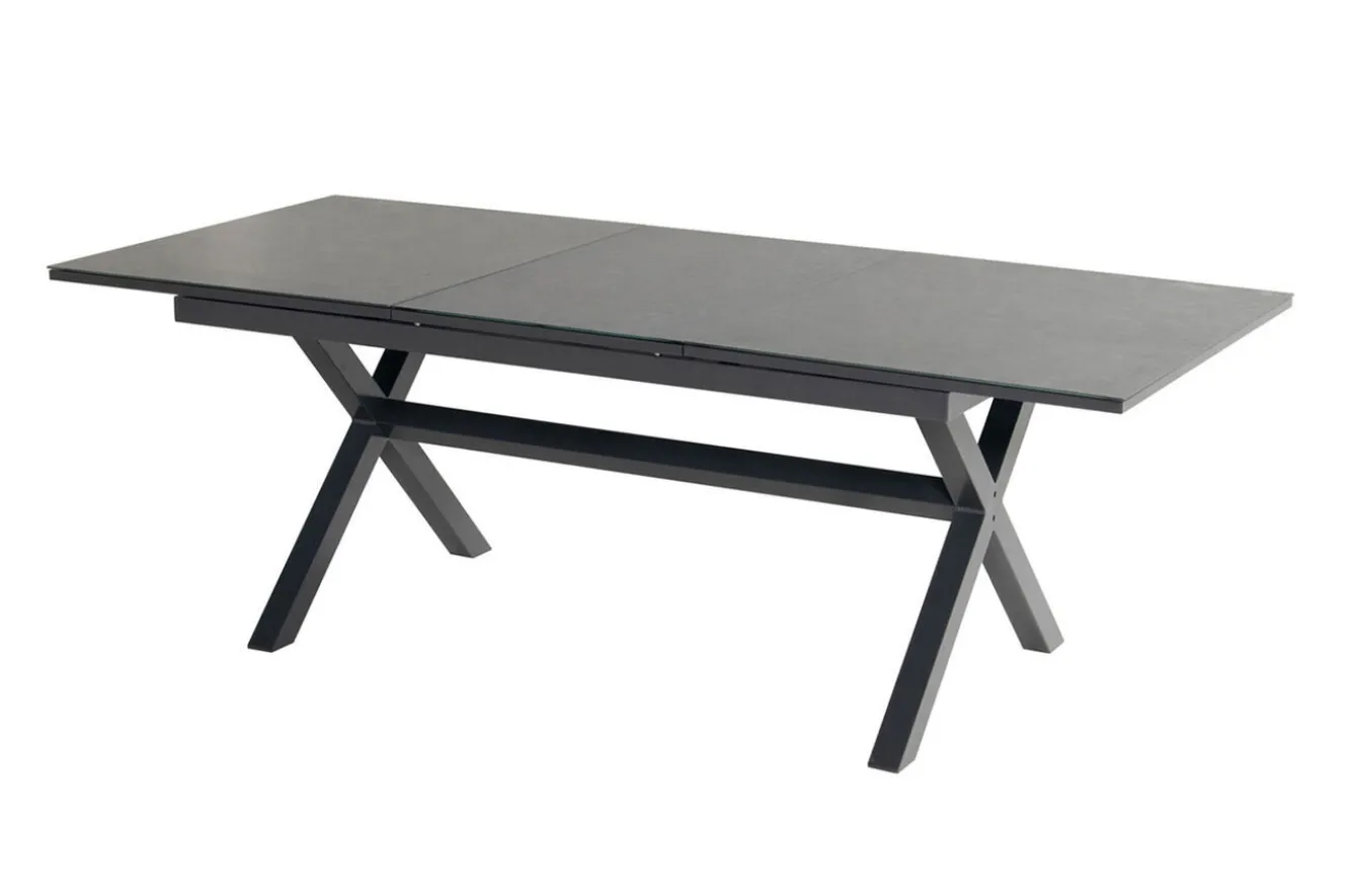 HARTMAN Xanadu / Raffaelo Garten-Essgruppe, xerix/natur, Alu/Teak/Glaskeramik, 4 Dining Sessel, 2 Klappstühle, 160/220x100cm, Teak Armlehnen