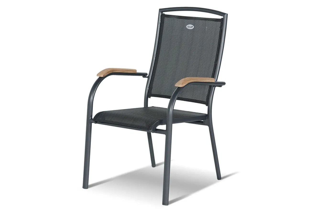 HARTMAN Xanadu / Raffaelo Garten-Essgruppe, xerix/natur, Alu/Teak/Glaskeramik, 2 Dining Sessel, 4 Klappstühle, 160/220x100cm, Teak Armlehnen