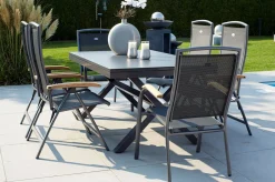 HARTMAN Xanadu / Raffaelo Garten-Essgruppe, xerix/natur, Alu/Teak/Glaskeramik, 2 Dining Sessel, 4 Klappstühle, 160/220x100cm, Teak Armlehnen