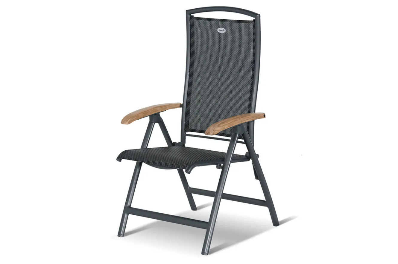 HARTMAN Xanadu / Raffaelo Garten-Essgruppe, xerix/natur, Alu/Teak/Glaskeramik, 2 Dining Sessel, 4 Klappstühle, 160/220x100cm, Teak Armlehnen
