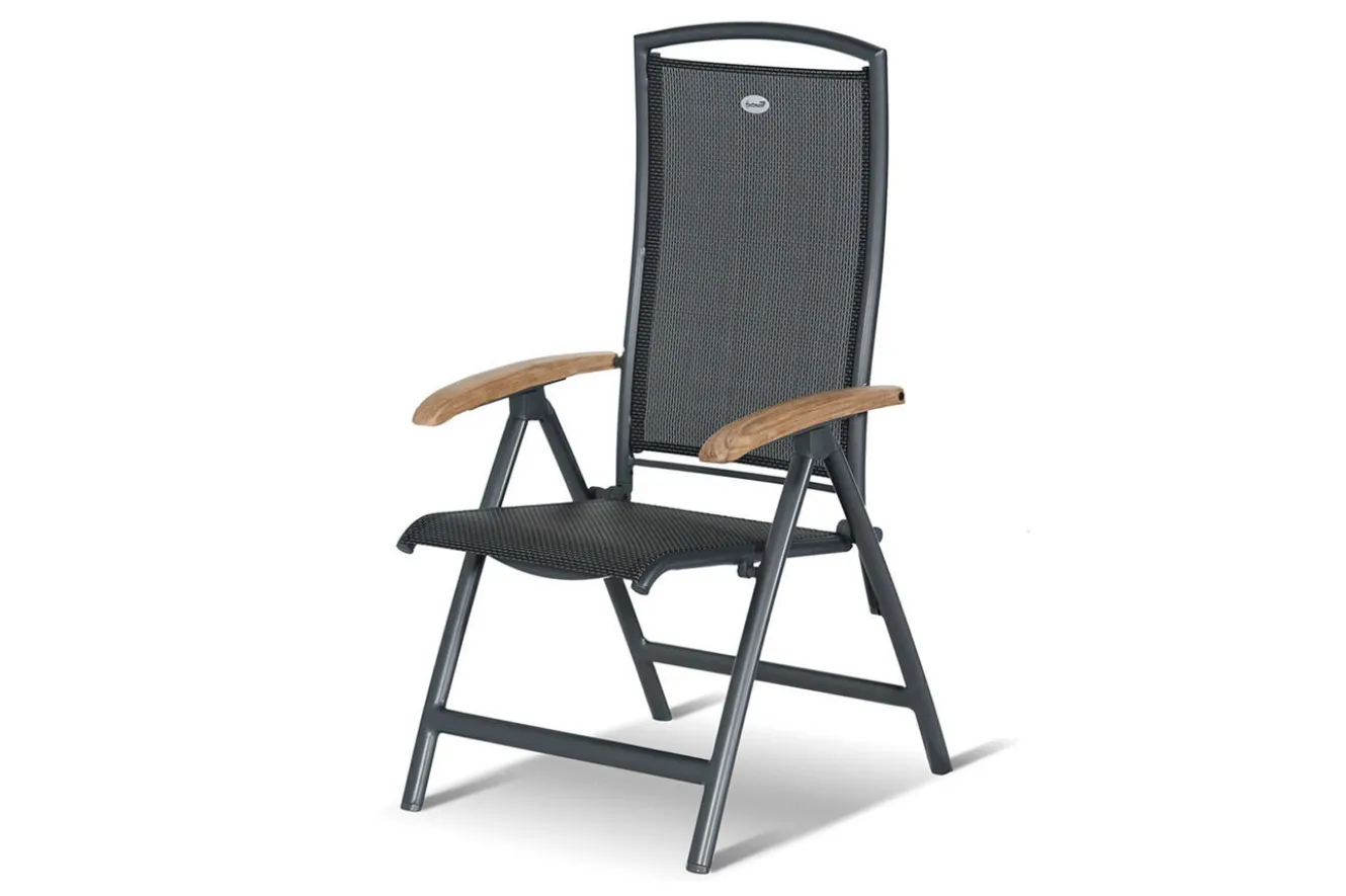 HARTMAN Xanadu / Raffaelo Garten-Essgruppe, xerix/natur, Alu/Teak/Glaskeramik, 2 Dining Sessel, 6 Klappstühle, 160/220x100cm, Teak Armlehnen