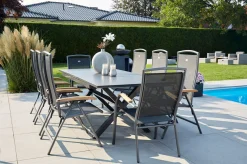 HARTMAN Xanadu / Raffaelo Garten-Essgruppe, xerix/natur, Alu/Teak/Glaskeramik, 2 Dining Sessel, 6 Klappstühle, 160/220x100cm, Teak Armlehnen