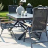 HARTMAN Xanadu / Raffaelo Garten-Essgruppe, xerix/natur, Alu/Teak/Glaskeramik, 6 Klappstühle, 160/220x100cm, Teak Armlehnen