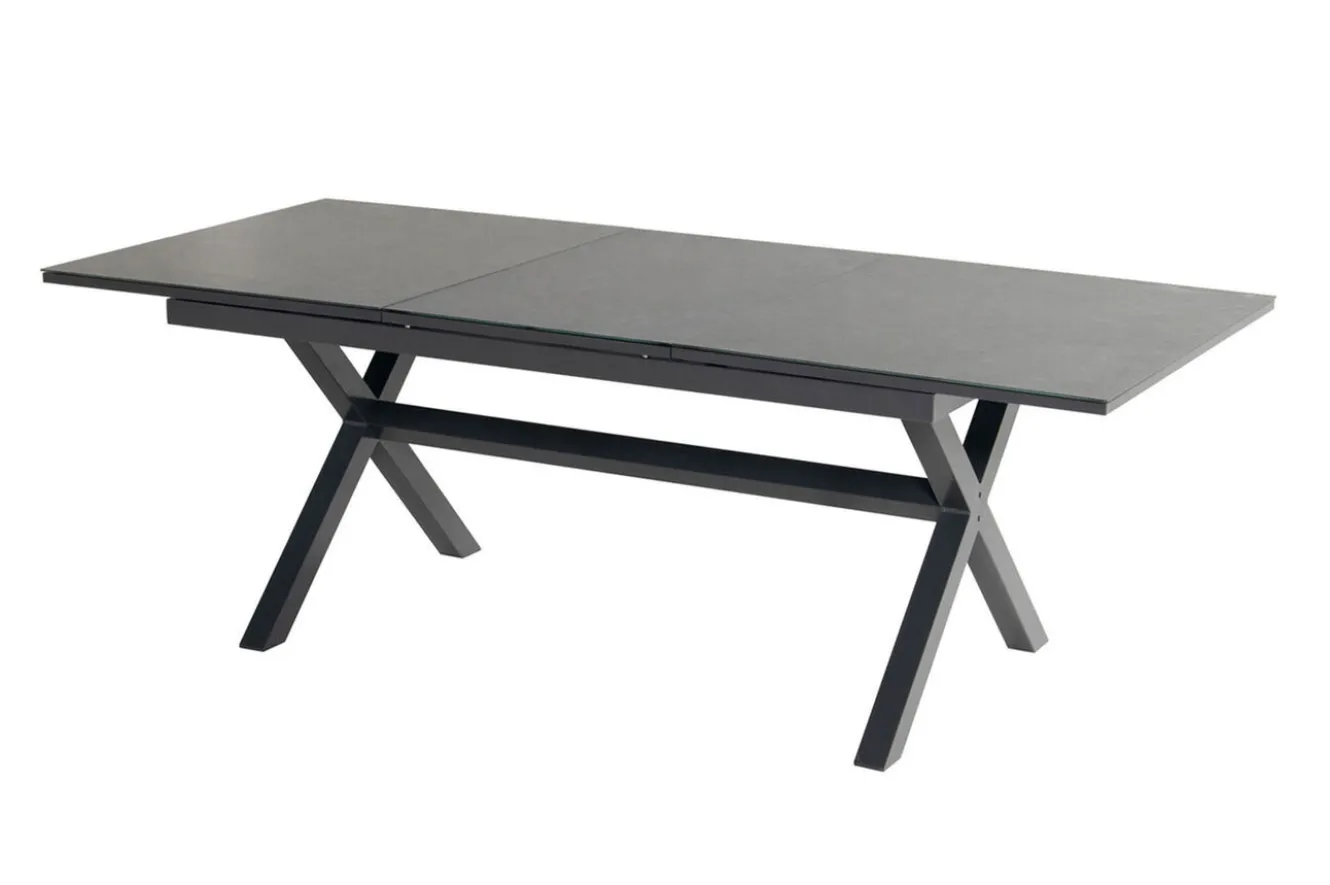 HARTMAN Xanadu / Raffaelo Garten-Essgruppe, xerix/natur, Alu/Teak/Glaskeramik, 6 Klappstühle, 160/220x100cm, Teak Armlehnen