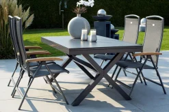 HARTMAN Xanadu / Raffaelo Garten-Essgruppe, xerix/natur, Alu/Teak/Glaskeramik, 4 Klappstühle, 160/220x100cm, Teak Armlehnen