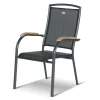 HARTMAN Xanadu / Raffaelo Garten-Essgruppe, xerix/natur, Alu/Teak/Glaskeramik, 6 Dining Sessel, 2 Klappstühle, 160/220x100cm, Teak Armlehnen