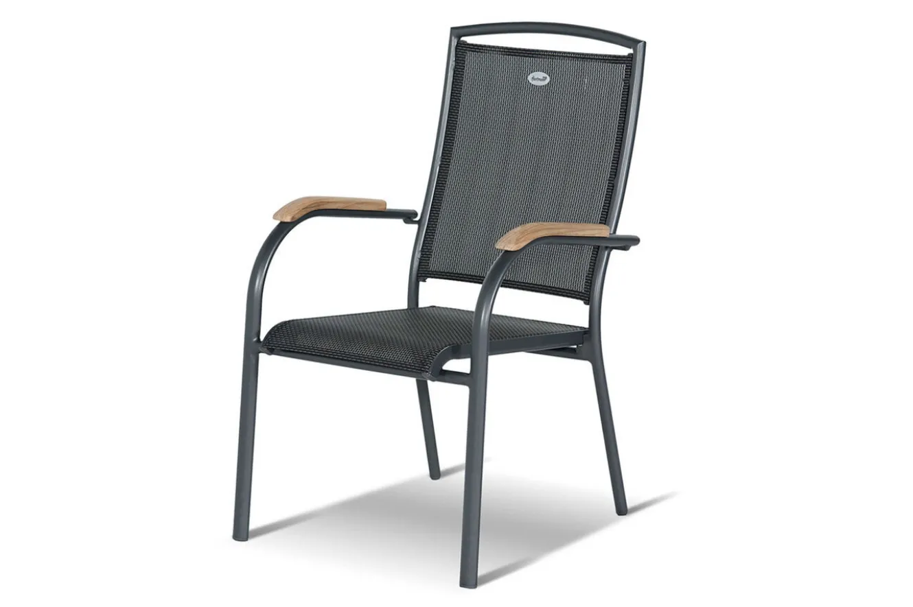HARTMAN Xanadu / Raffaelo Garten-Essgruppe, xerix/natur, Alu/Teak/Glaskeramik, 6 Dining Sessel, 2 Klappstühle, 160/220x100cm, Teak Armlehnen