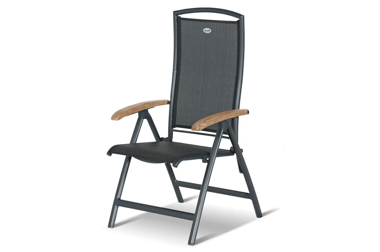 HARTMAN Xanadu / Raffaelo Garten-Essgruppe, xerix/natur, Alu/Teak/Glaskeramik, 6 Dining Sessel, 2 Klappstühle, 160/220x100cm, Teak Armlehnen