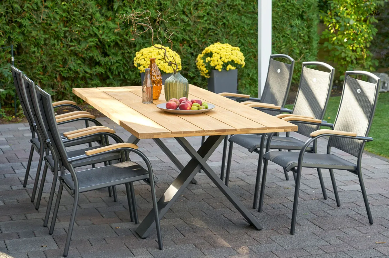 HARTMAN Xanadu / Raffaelo Garten-Essgruppe, xerix/anthrazit, Alu/Teakholz, 6 Stapelsessel, 220x100cm