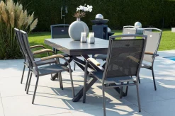 HARTMAN Xanadu / Raffaelo Garten-Essgruppe, xerix/natur, Alu/Teak/Glaskeramik, 6 Dining Sessel, 160/220x100cm, Teak Armlehnen