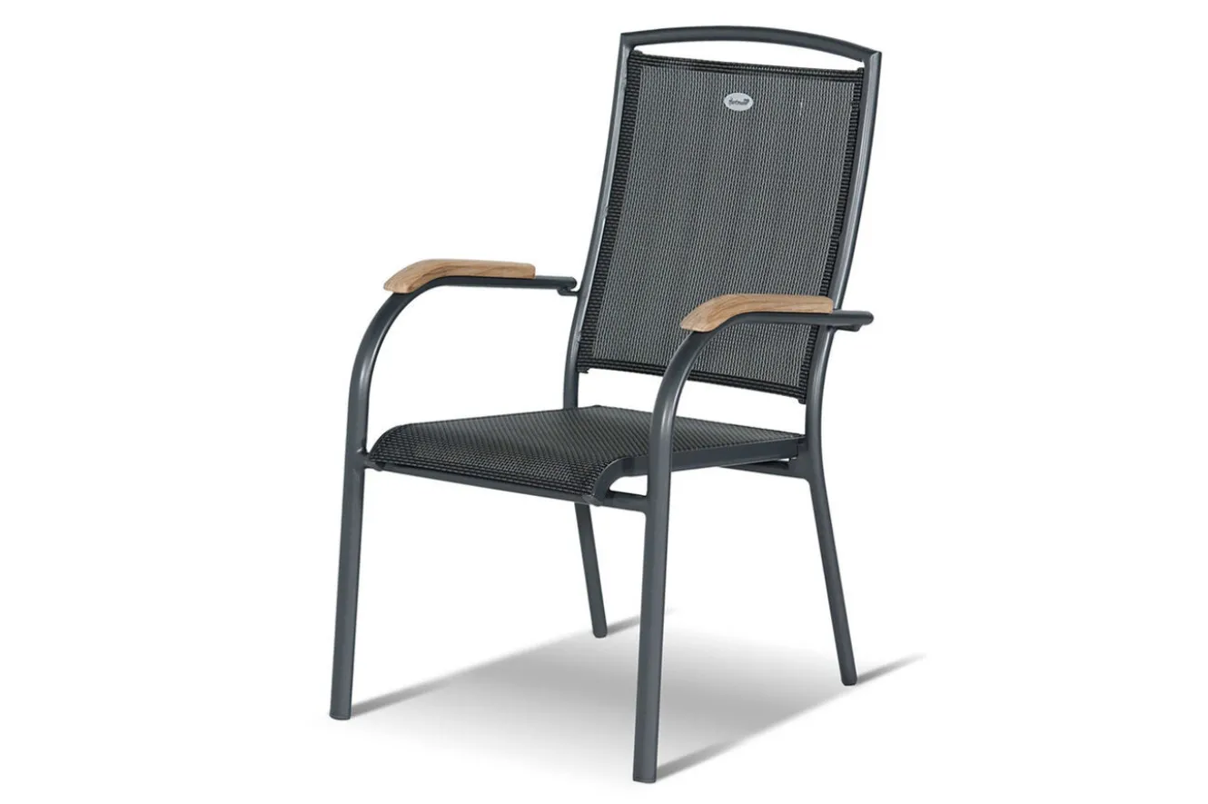 HARTMAN Xanadu / Raffaelo Garten-Essgruppe, xerix/natur, Alu/Teak/Glaskeramik, 4 Dining Sessel, 160/220x100cm, Teak Armlehnen
