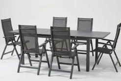 KETTLER Altura Garten-Essgruppe, anthrazit/anthrazit, Alu/Textilene, 180/240x90cm, 6 Klappstühle