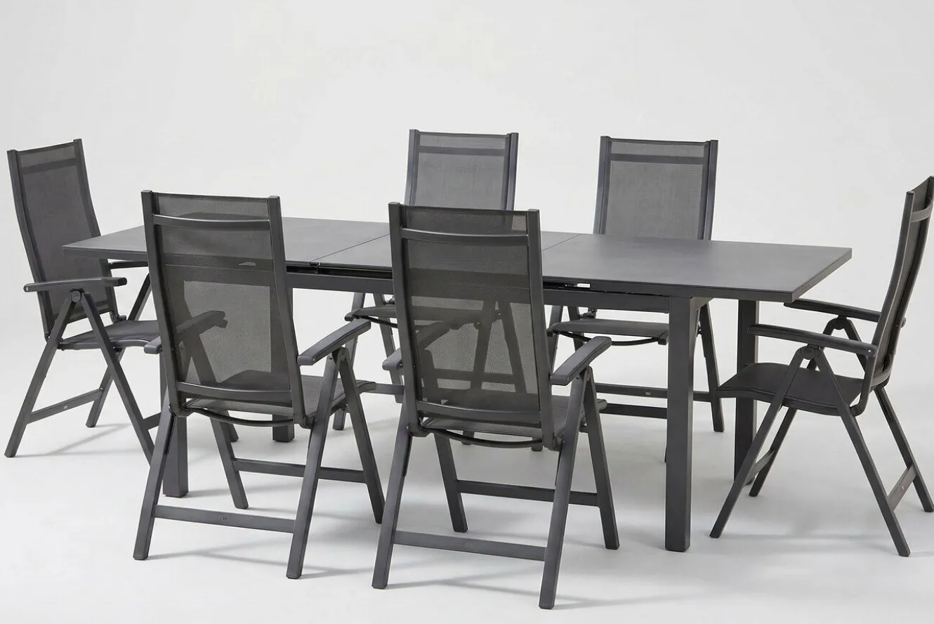 KETTLER Altura Garten-Essgruppe, anthrazit/anthrazit, Alu/Textilene, 180/240x90cm, 6 Klappstühle