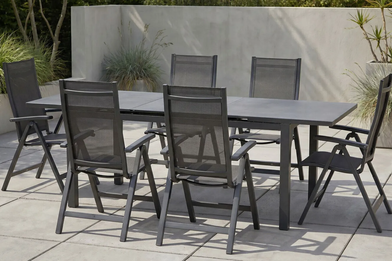 KETTLER Altura Garten-Essgruppe, anthrazit/anthrazit, Alu/Textilene, 180/240x90cm, 6 Klappstühle