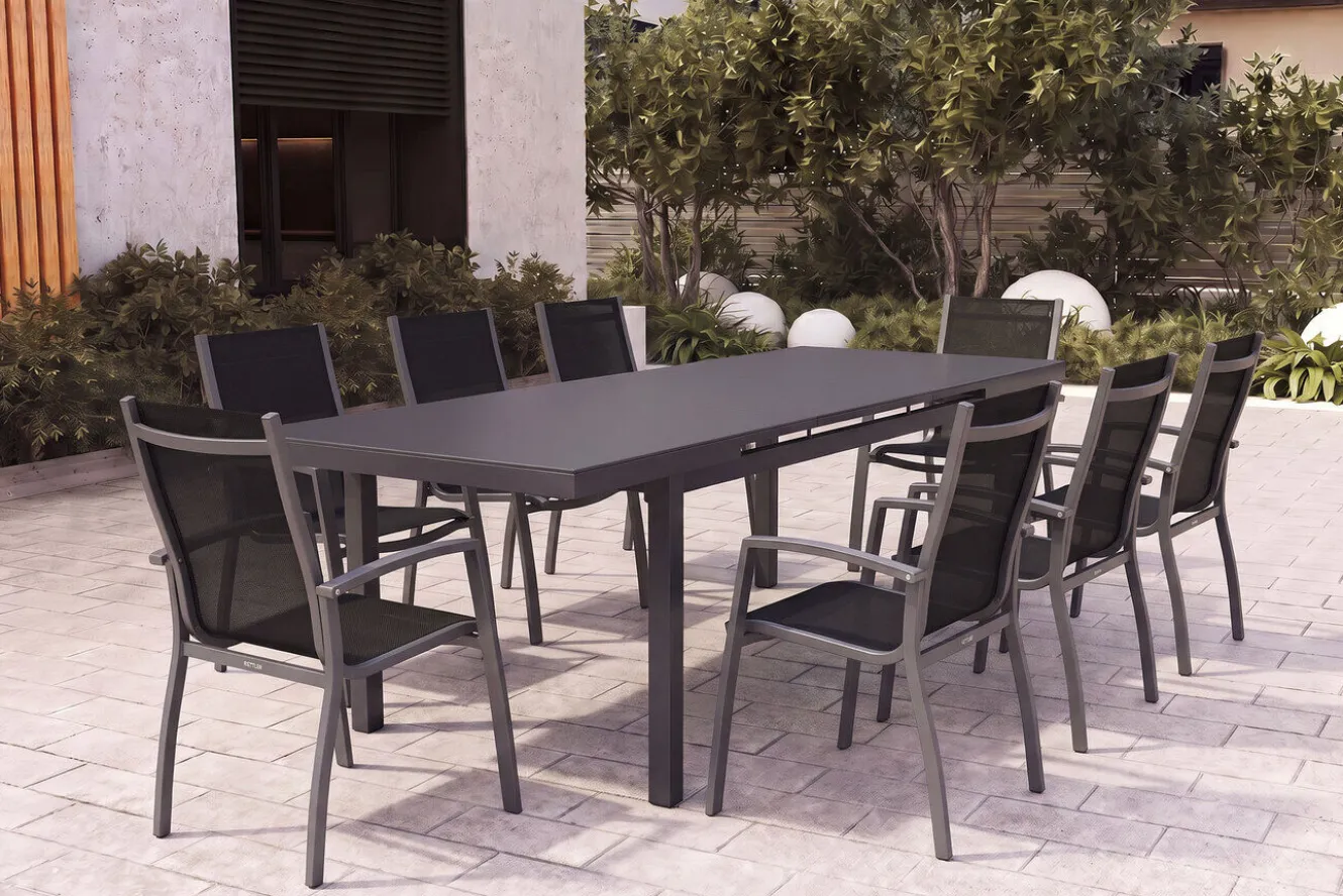 KETTLER Altura Garten-Essgruppe, anthrazit, Alu/Textilene, Tisch 180/240x100cm, 8 Stapelsessel