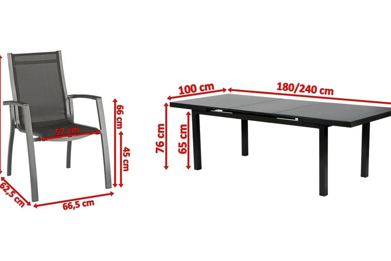 KETTLER Altura Garten-Essgruppe, anthrazit, Alu/Textilene, Tisch 180/240x100cm, 8 Stapelsessel